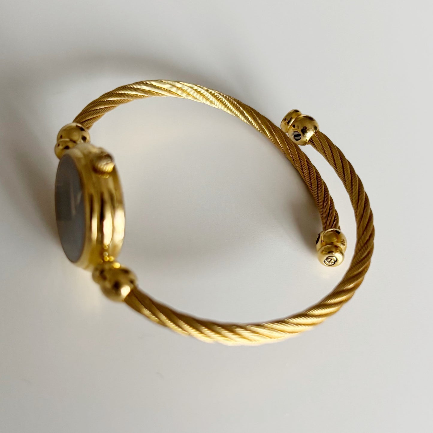 Gucci 1990s Black Dial Gold Plated Cable Bangle Watch