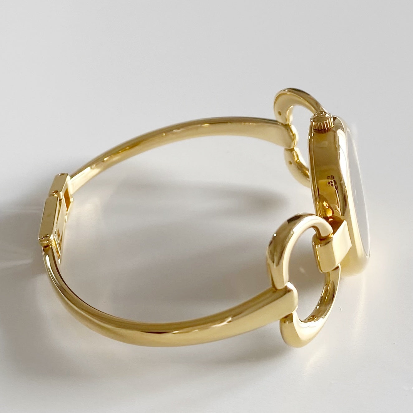 Gucci 1990s Black Dial Gold Plated Bangle Watch