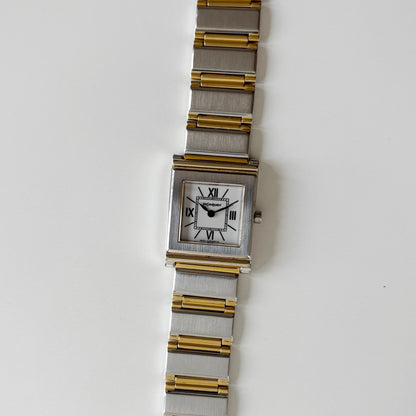 Yves Saint Laurent 1990s Square Dial Two Tone Gold Plated Watch