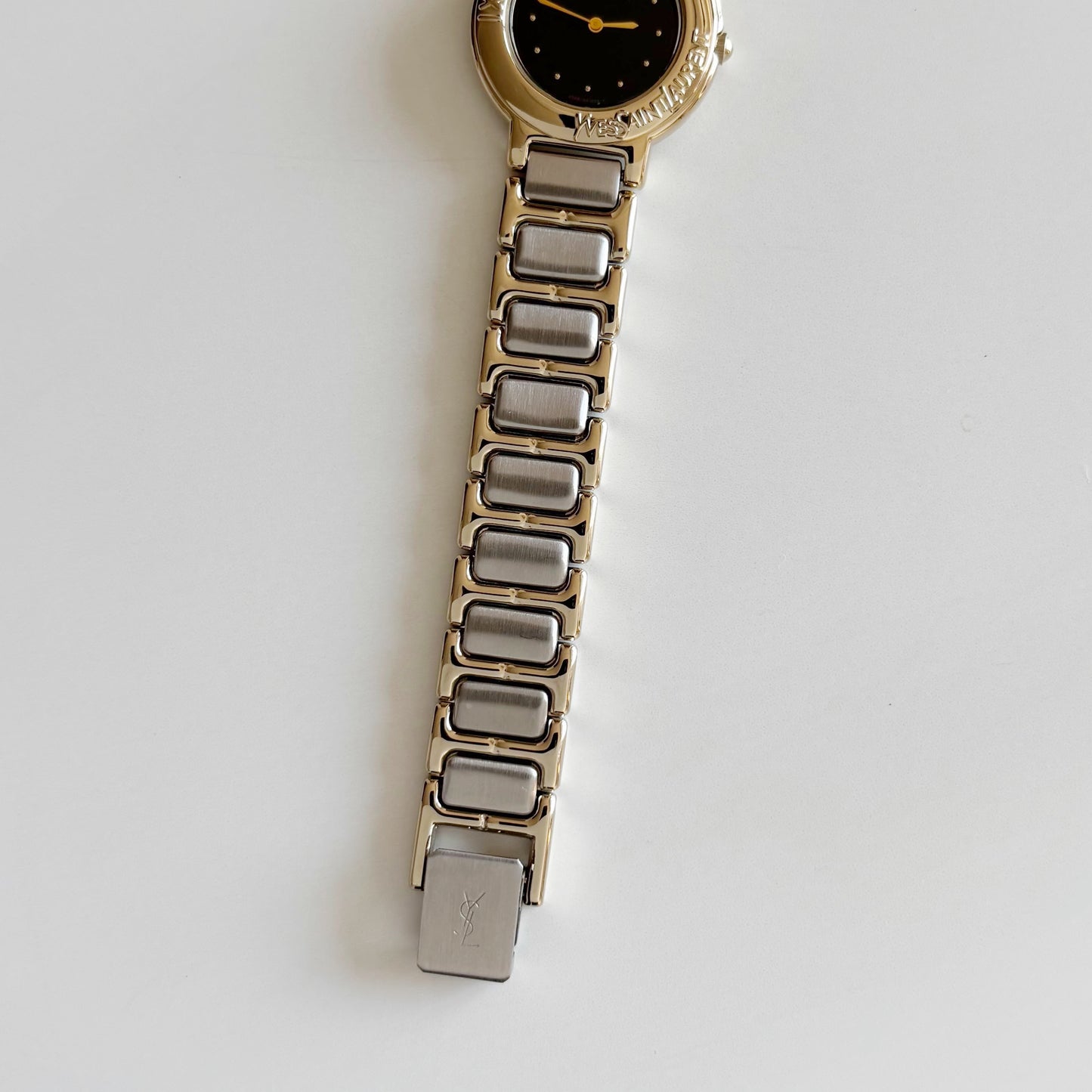 Yves Saint Laurent 1990s Black Dial Two Tone Watch