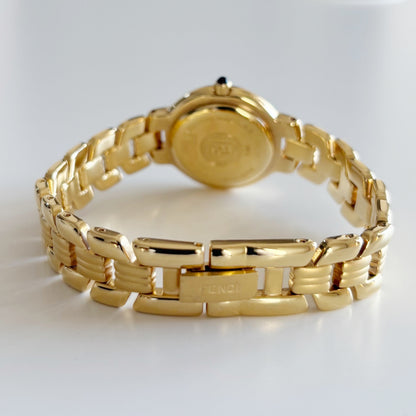 Fendi 1990s Round Dial Date Gold Plated Watch