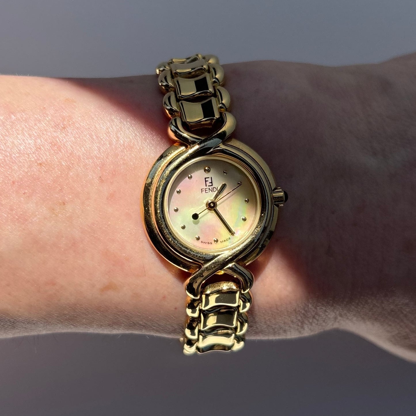 Fendi 1990s Seashell Dial Gold Plated Watch
