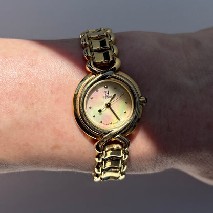 Fendi 1990s Seashell Dial Gold Plated Watch