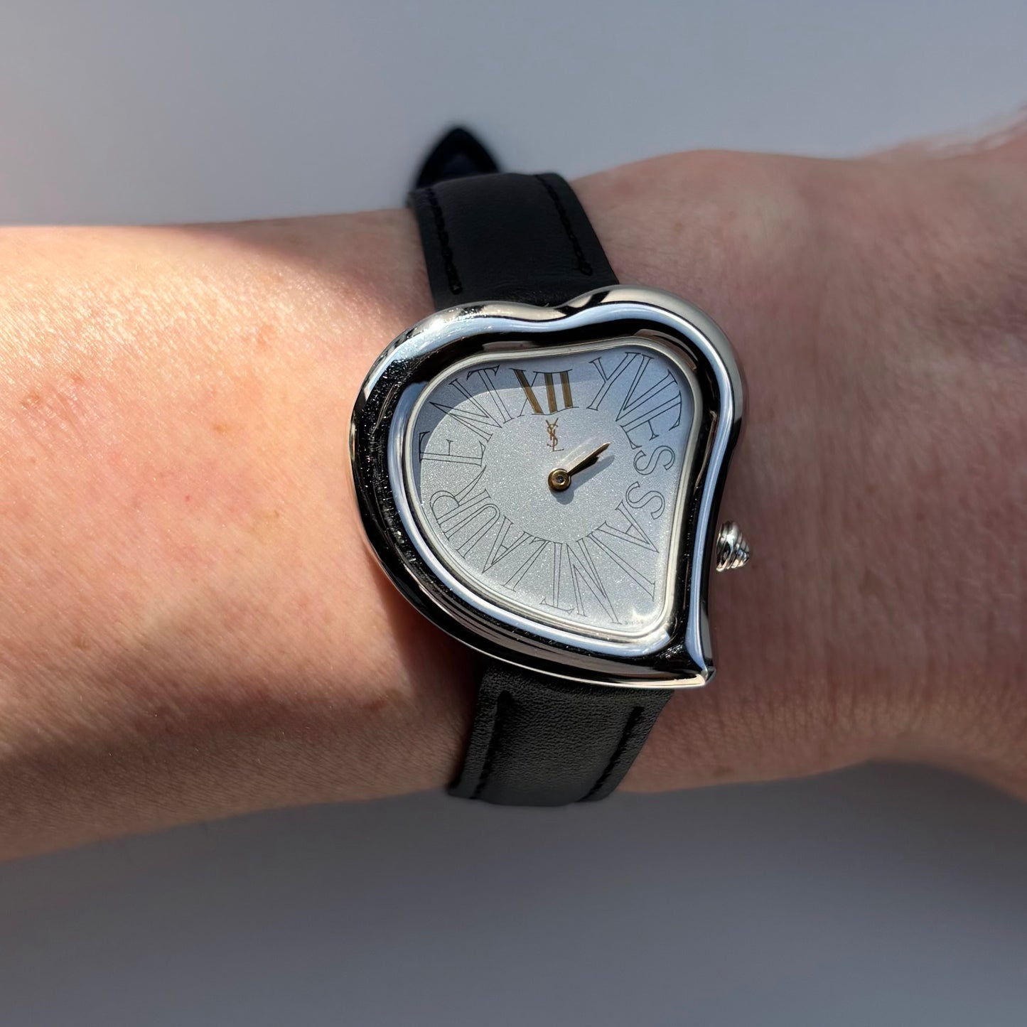 Yves Saint Laurent 1990s Heart Shaped Dial Silver Watch