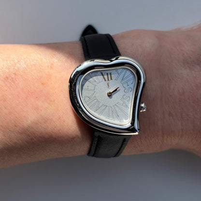 Yves Saint Laurent 1990s Heart Shaped Dial Silver Watch