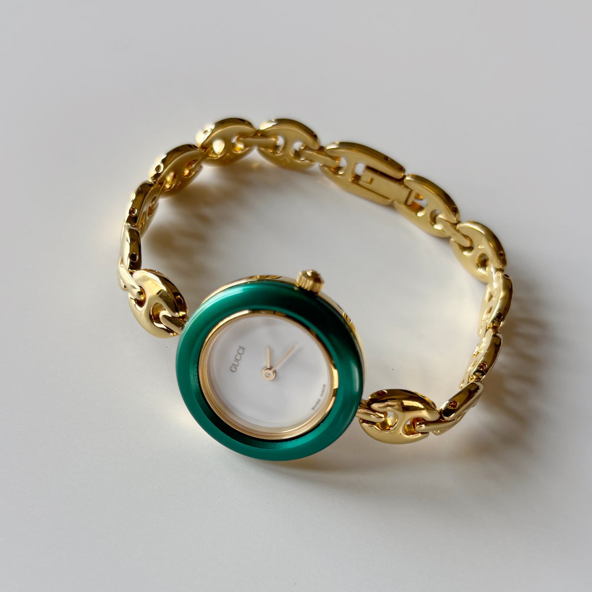 Gucci 1990s Interchangeable Bezel Gold Plated Chain Watch with 6 bezels, case (165mm)