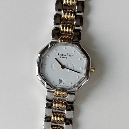 Dior 1990s Octagon Dial Two Tone Gold Plated Watch