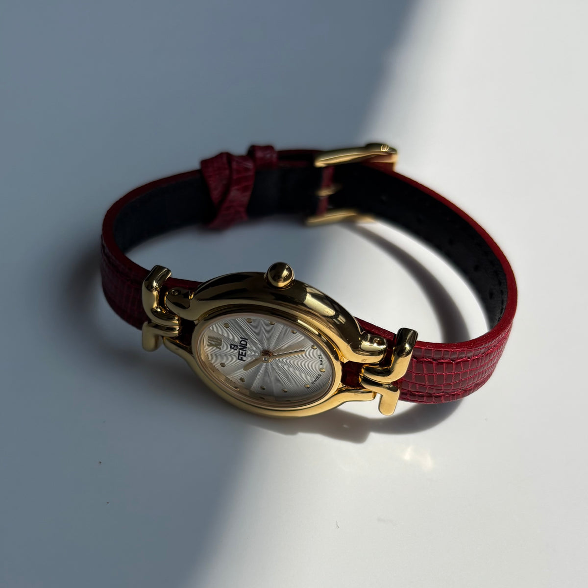 Fendi 1990s Interchangeable Strap Gold Plated Watch with 5 straps, case