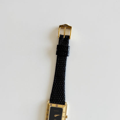 Gucci 1980s Black Dial Tank Gold Plated Watch