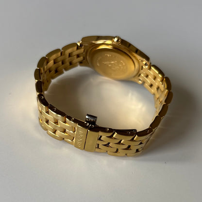 Gucci 1990s Date Black Round Dial Gold-Plated Watch