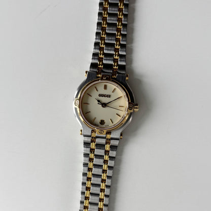 Gucci 1990s Date Round Dial Two Tone Gold Plated Watch