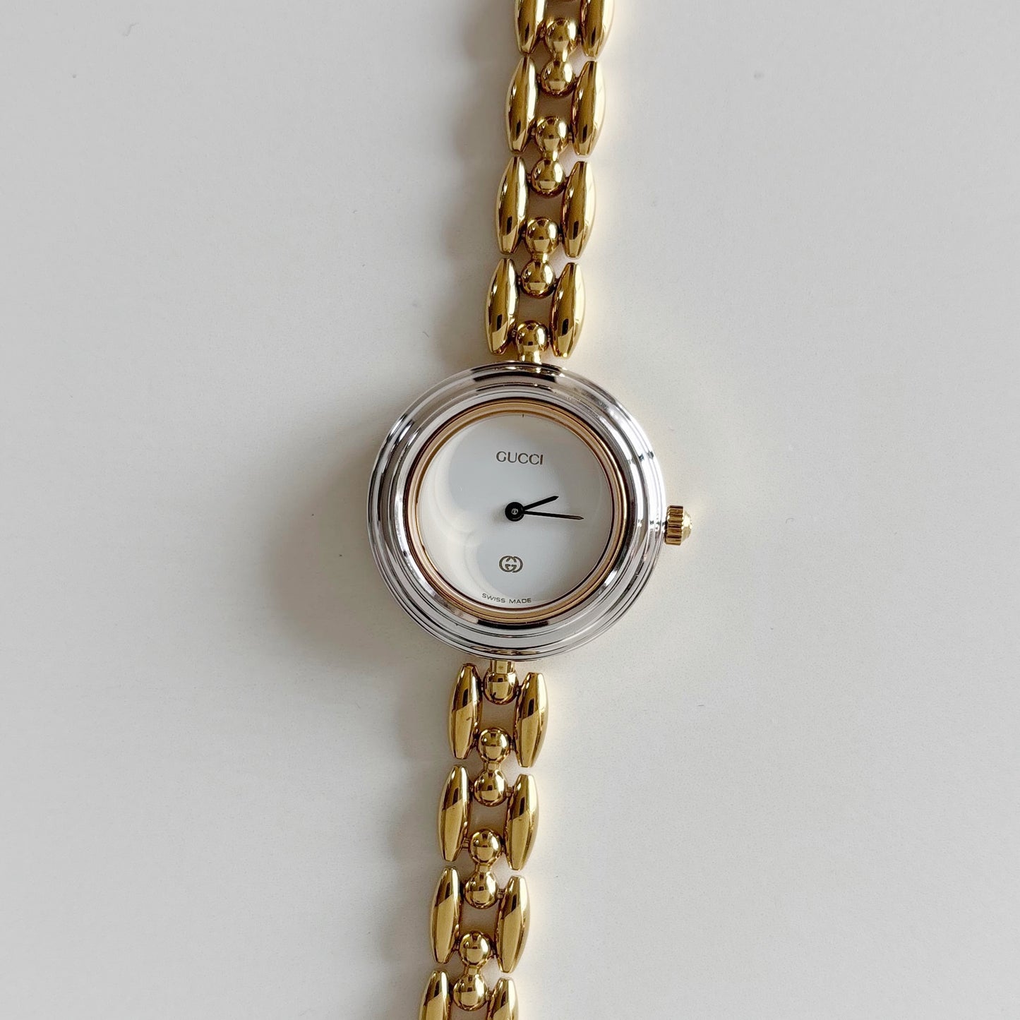 Gucci 1990s Interchangeable Bezel Gold Plated Rice Chain Watch with 6 bezels, case (160mm)