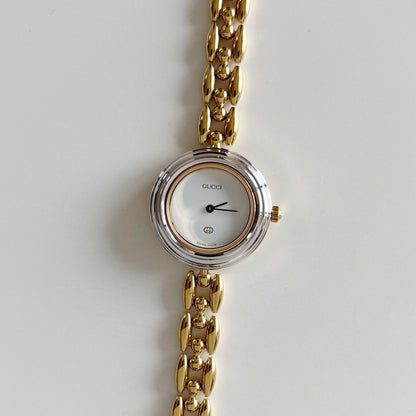 Gucci 1990s Interchangeable Bezel Gold Plated Rice Chain Watch with 6 bezels, case (160mm)