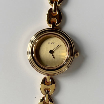Gucci 1990s Interchangeable Bezel Gold Plated Rice Chain Watch with 6 bezels, case (170mm)