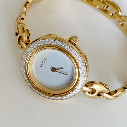 Gucci 1990s Interchangeable Bezel Gold Plated Watch with 6 bezels, case (167mm)