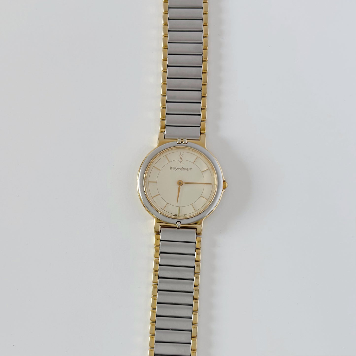 Yves Saint Laurent 1990s Round Dial Gold Plated Two Tone Watch (Large)