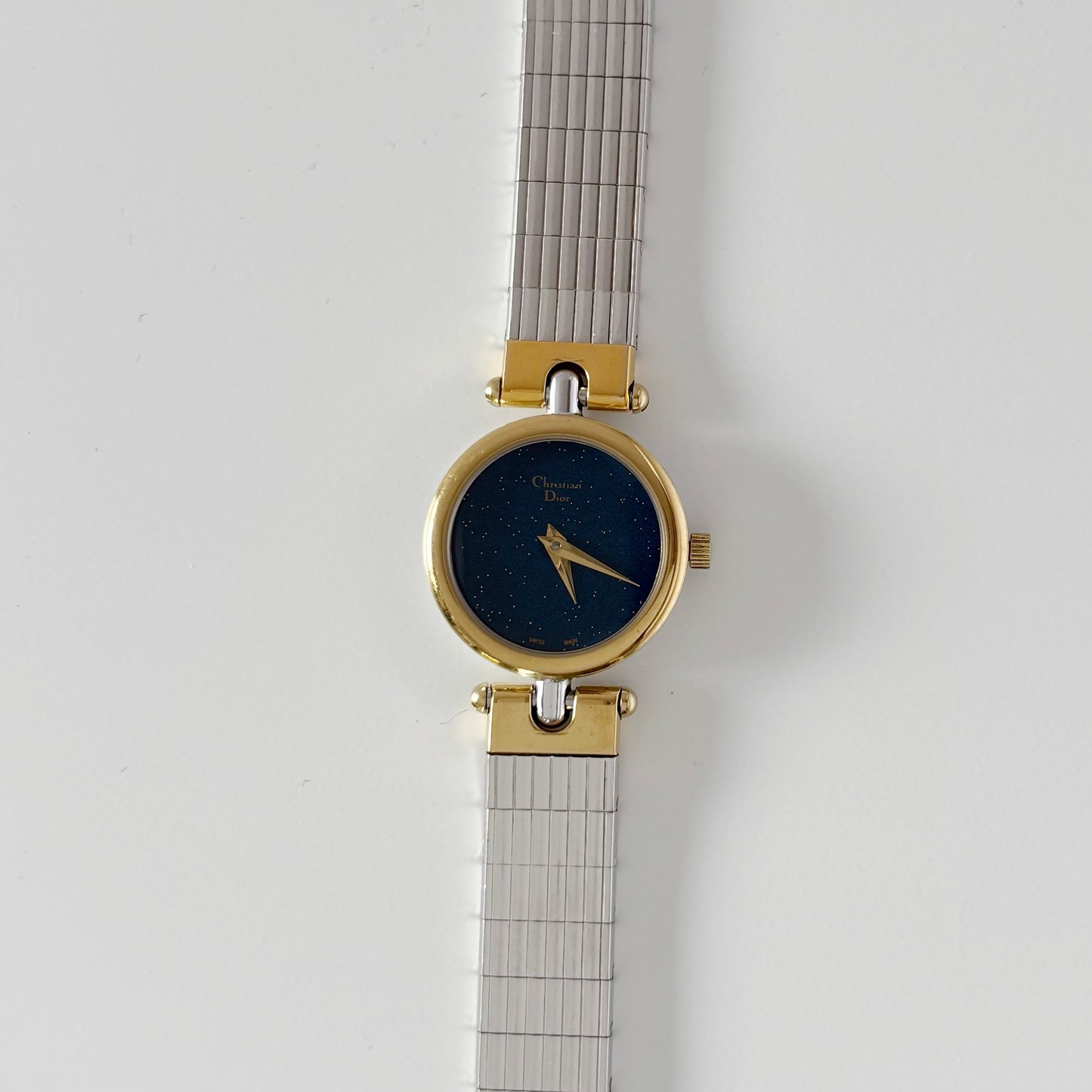 Dior 1990s Navy Round Dial Two Tone Watch