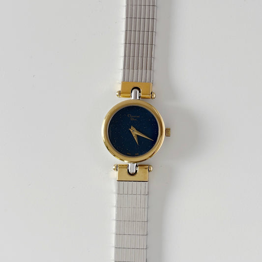 Dior 1990s Navy Round Dial Two Tone Watch