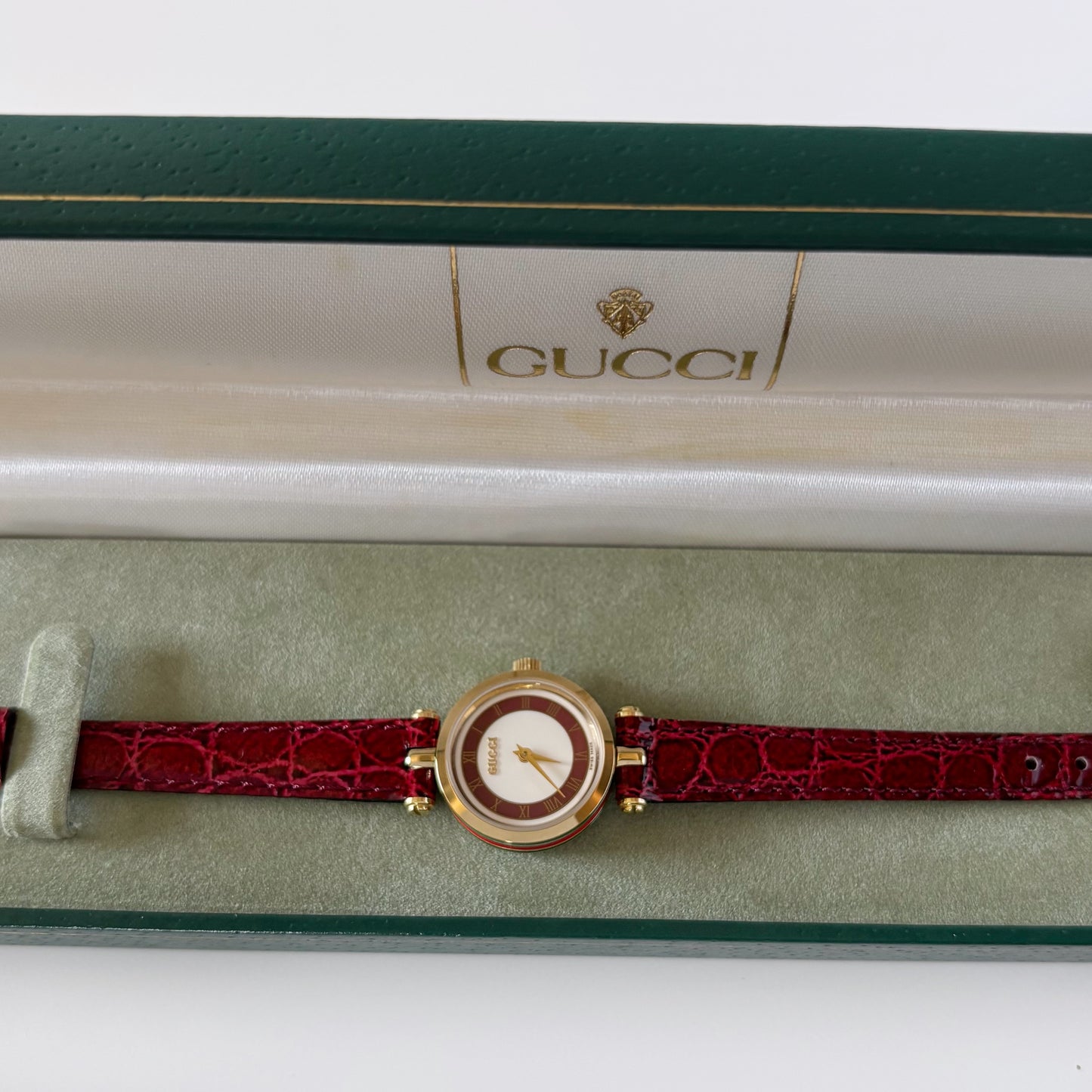 Gucci 1990s Sherry Red Round Dial  Gold Plated Watch