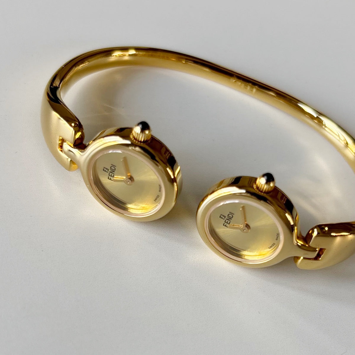 Fendi 1990s Double Face Gold-Plated Bangle Watch