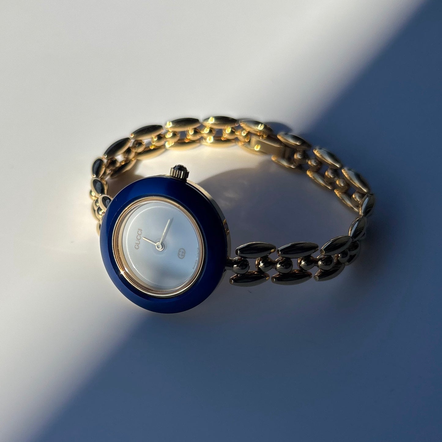 Gucci 1990s Interchangeable Bezel Gold Plated Rice Chain Watch with 6 bezels, case (160mm)