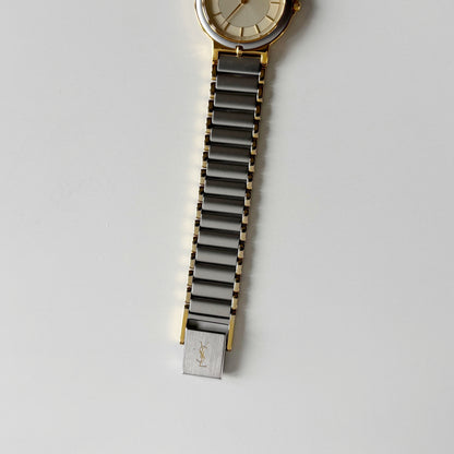 Yves Saint Laurent 1990s Round Dial Two Tone Watch