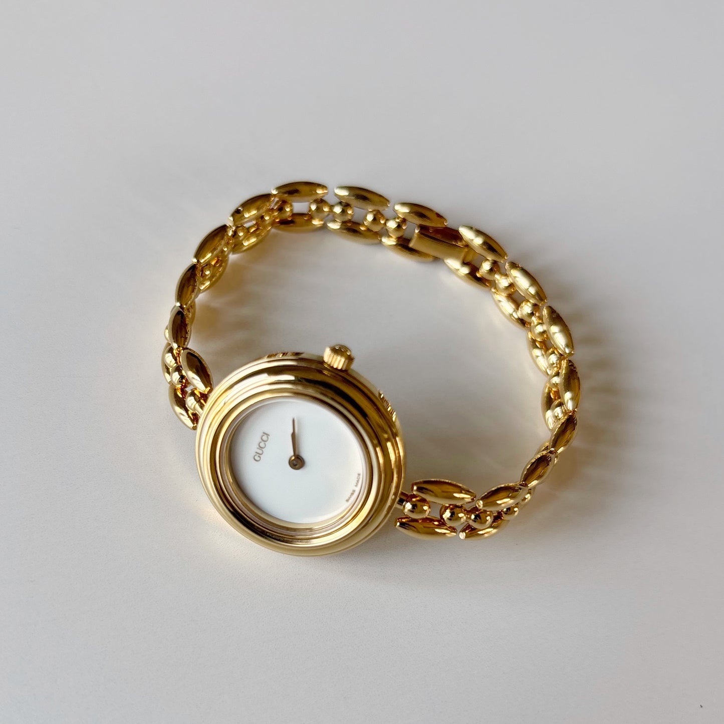 Gucci 1990s Interchangeable Bezel Gold Plated Race Chain Watch with case, 6 bezels (160mm)