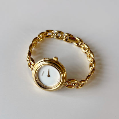 Gucci 1990s Interchangeable Bezel Gold Plated Race Chain Watch with case, 6 bezels (160mm)