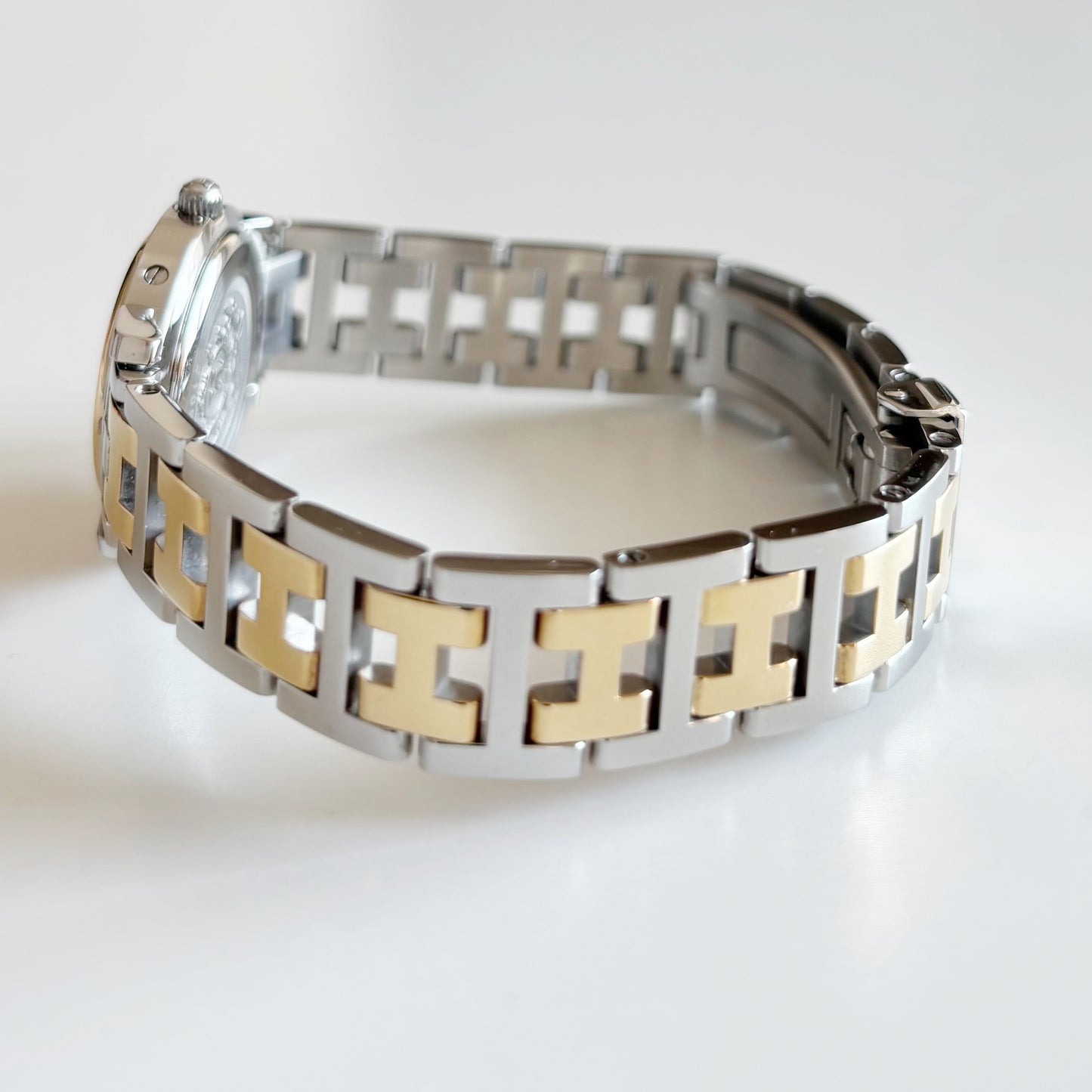 Hermes Early 2000s Clipper Seashell Dial Gold Plated Two Tone Watch