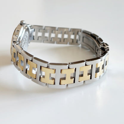 Hermes Early 2000s Clipper Seashell Dial Gold Plated Two Tone Watch