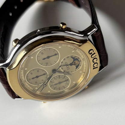 Gucci 1990s Moon Phase Gold Plated Two Tone Watch (Large)