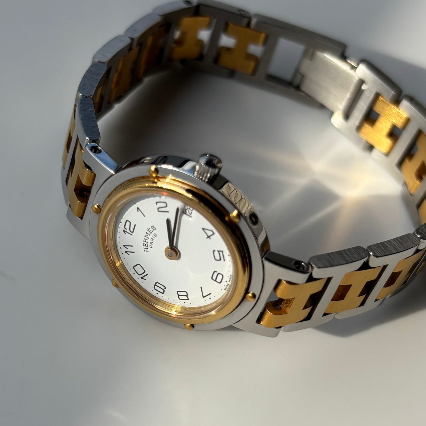 Hermes 1990s Clipper Round Dial Two Tone Watch