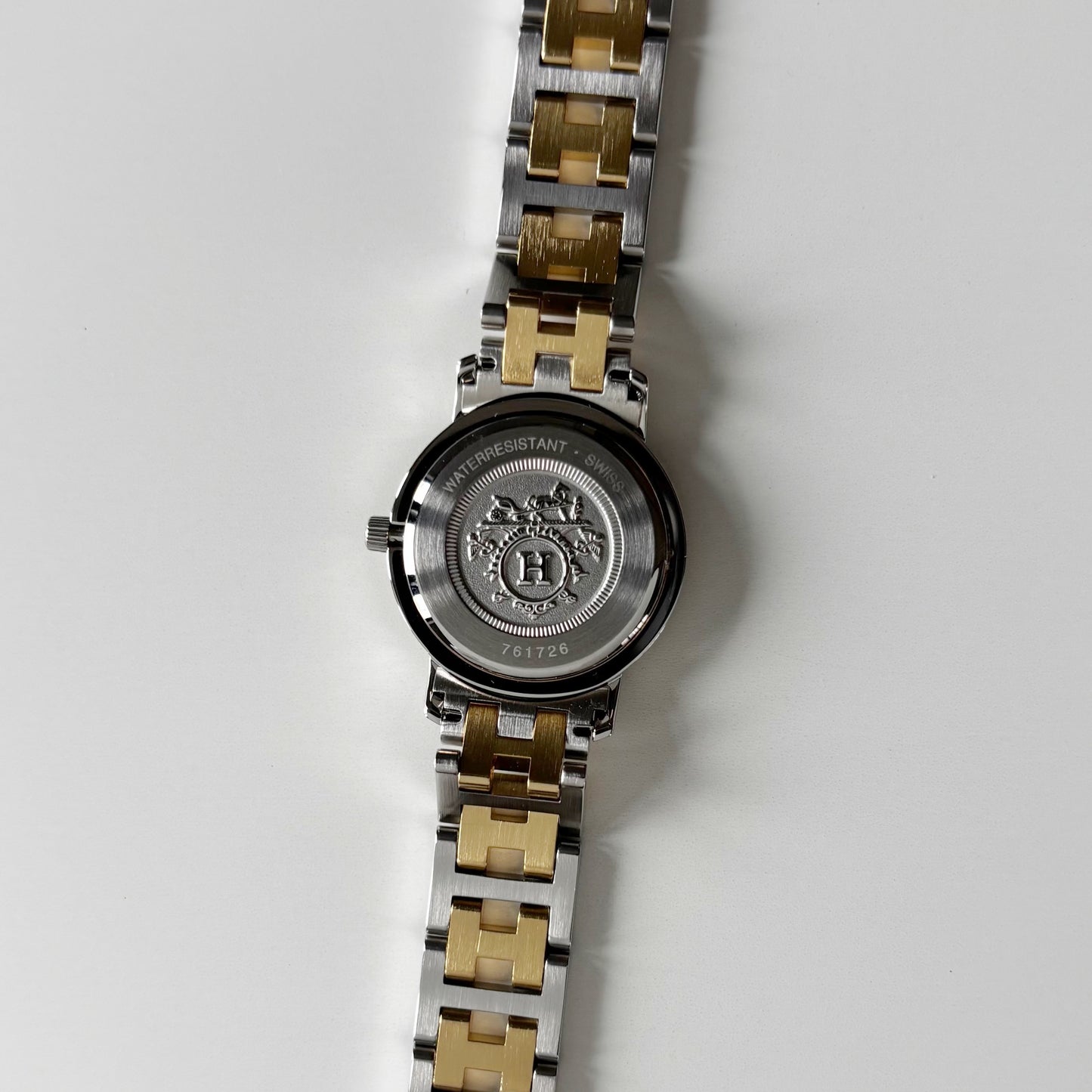 Hermes 1990s Clipper Date Round Dial Gold Plated Two Tone Watch