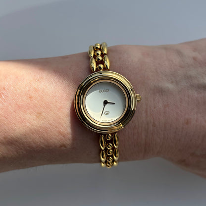 Gucci 1990s Interchangeable Bezel Gold Plated Watch with 6 bezels, case (165mm)
