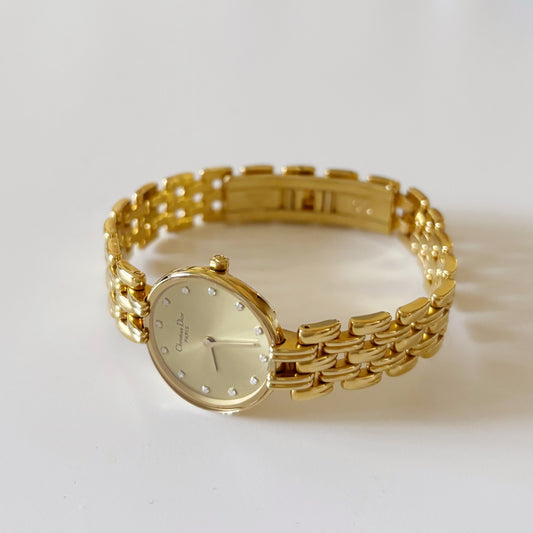 Dior 1990s Bagheera Gold Plated Round Watch