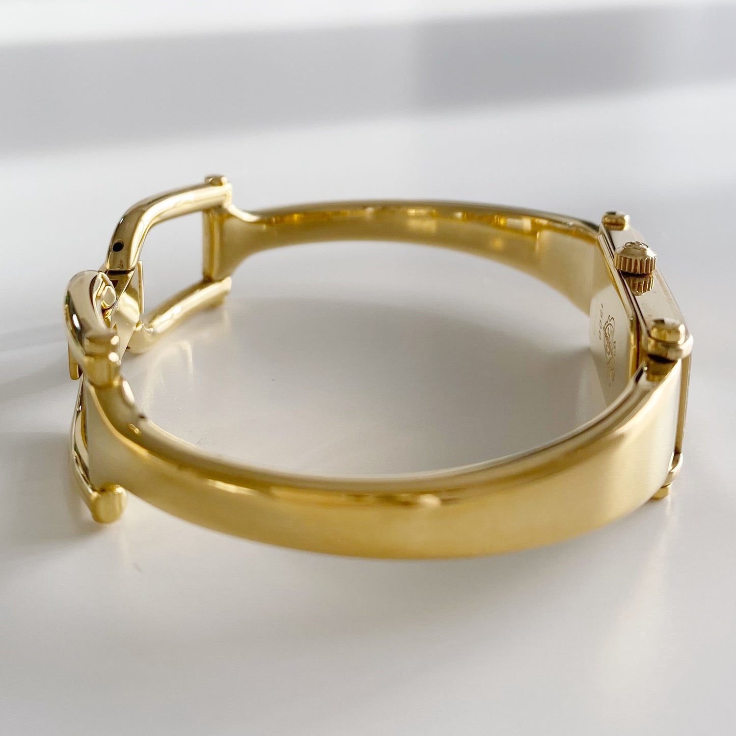 Gucci 1990s Seashell Dial Rectangular Gold Plated  Bangle Watch