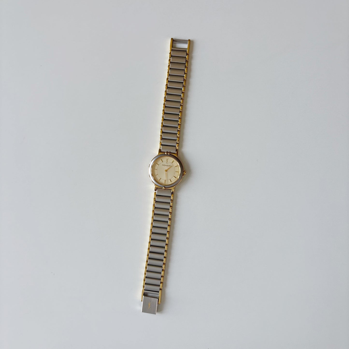 Yves Saint Laurent 1990s Round Dial Two Tone Gold Plated Watch