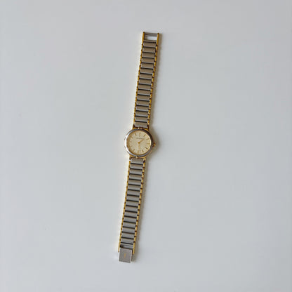 Yves Saint Laurent 1990s Round Dial Two Tone Gold Plated Watch