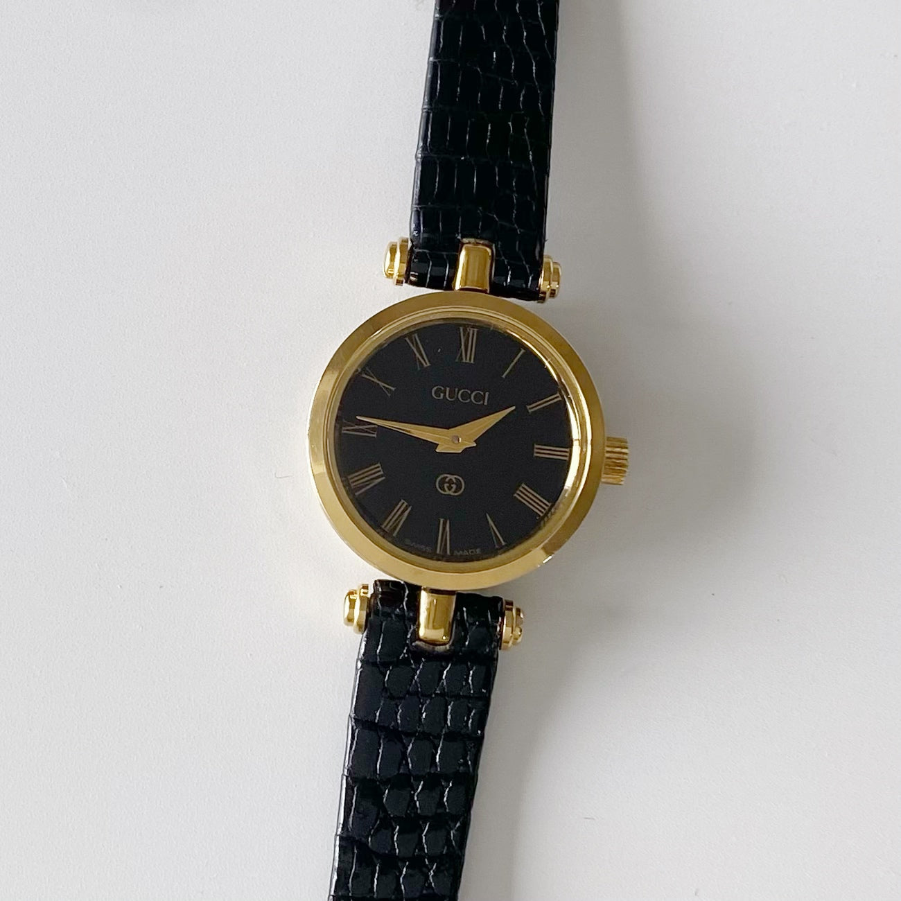 Gucci 1990s Sherry Black Dial Gold Plated Watch