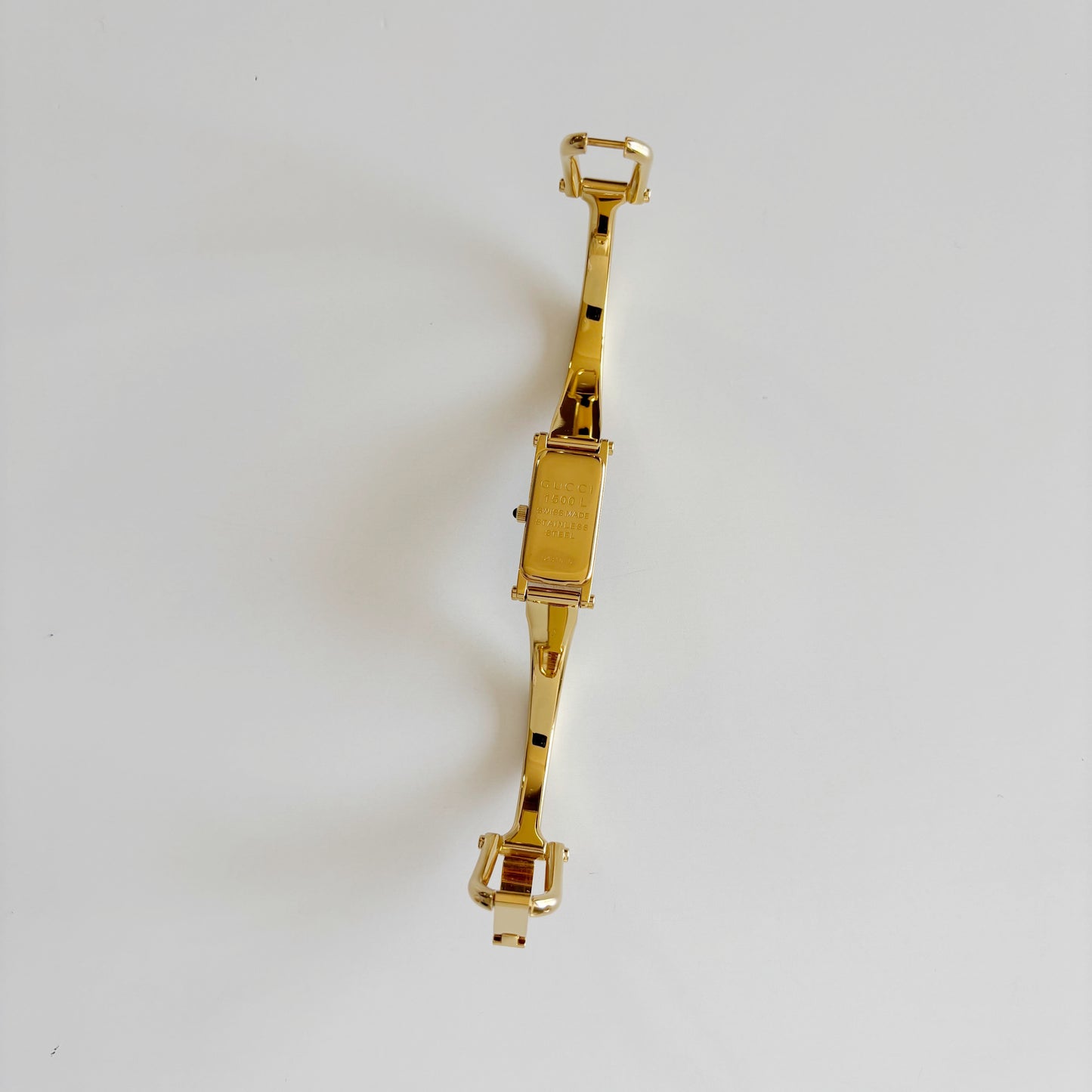Gucci 1990s Black Dial Gold Plated Bangle Watch