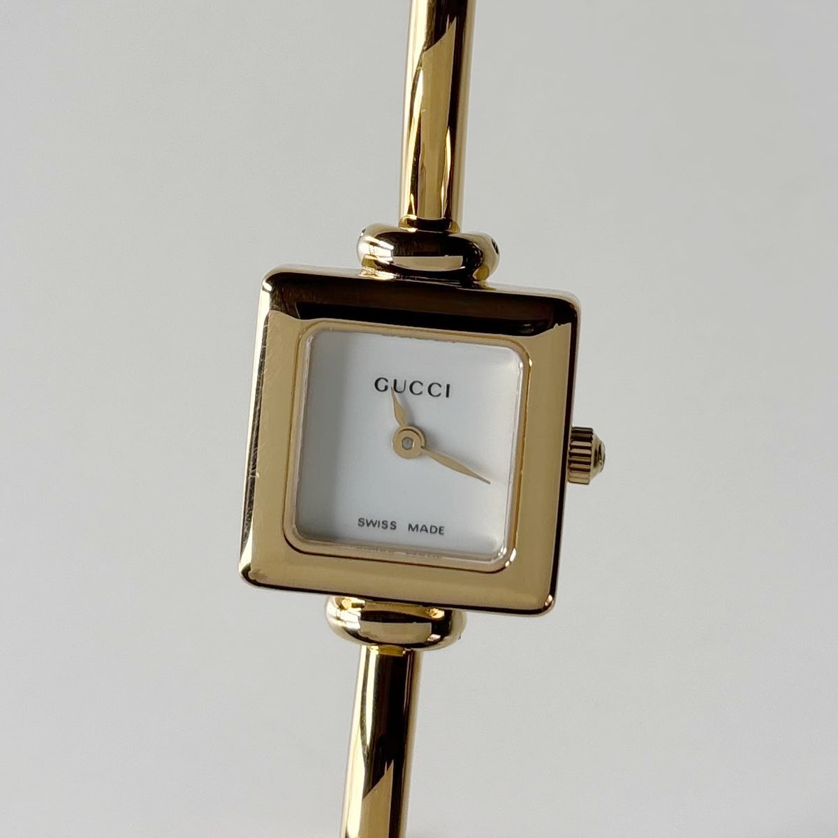 Gucci 1990s Square Dial Gold Plated Bangle Watch
