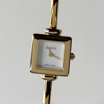 Gucci 1990s Square Dial Gold Plated Bangle Watch