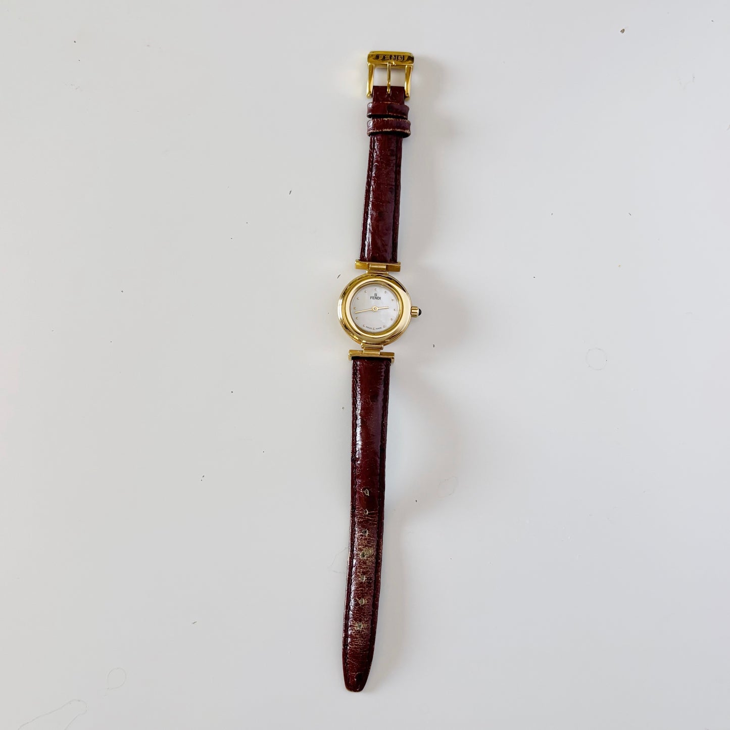 Fendi 1990s Seashell Dial Round Gold Plated Watch