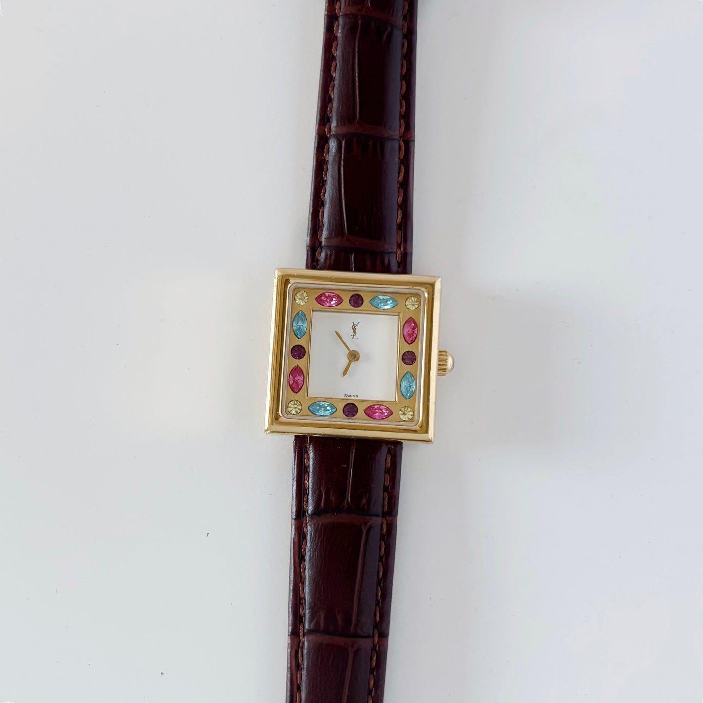 Yves Saint Laurent 1990s Square Dial Gold Plated Watch