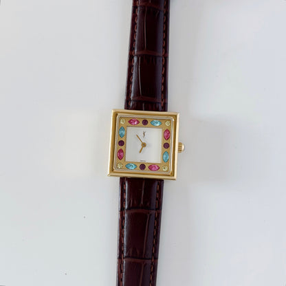 Yves Saint Laurent 1990s Square Dial Gold Plated Watch