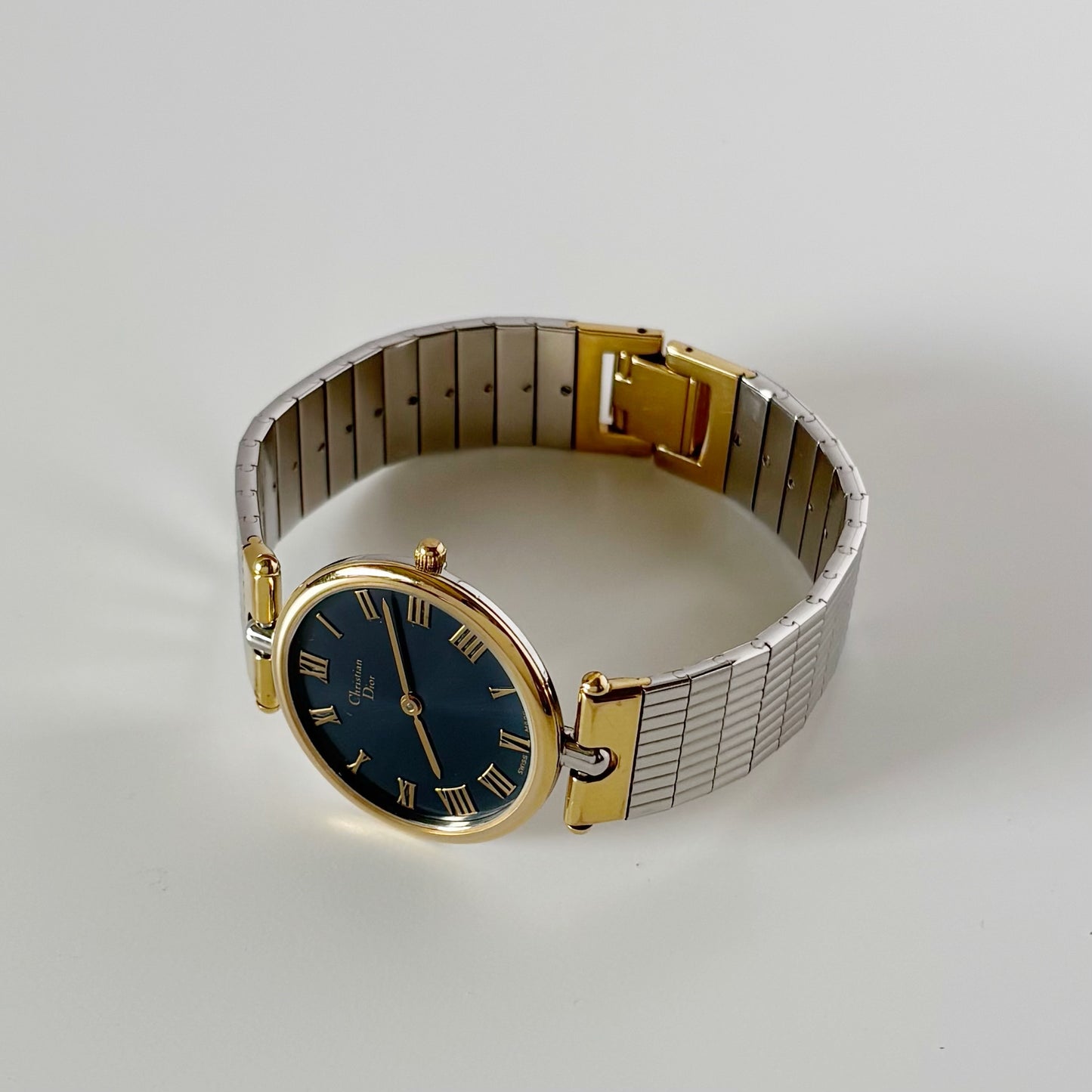 Dior 1990s Navy Dial Gold Plated Two Tone Watch (Large)