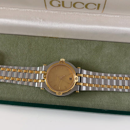 Gucci 1990s Date Round Dial Two Tone Watch