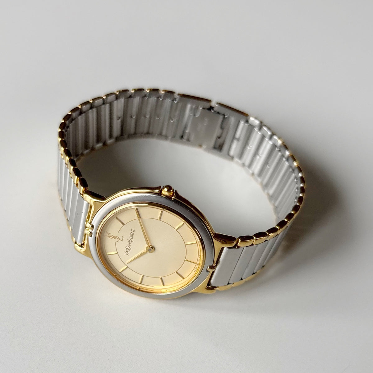 Yves Saint Laurent 1990s Large Round Dial Two Tone Gold Plated Watch (Large)