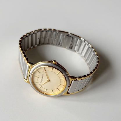 Yves Saint Laurent 1990s Large Round Dial Two Tone Gold Plated Watch (Large)