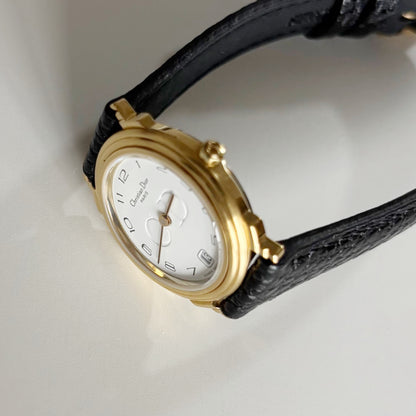 Dior 1990s Date Round Dial Gold Plated Watch